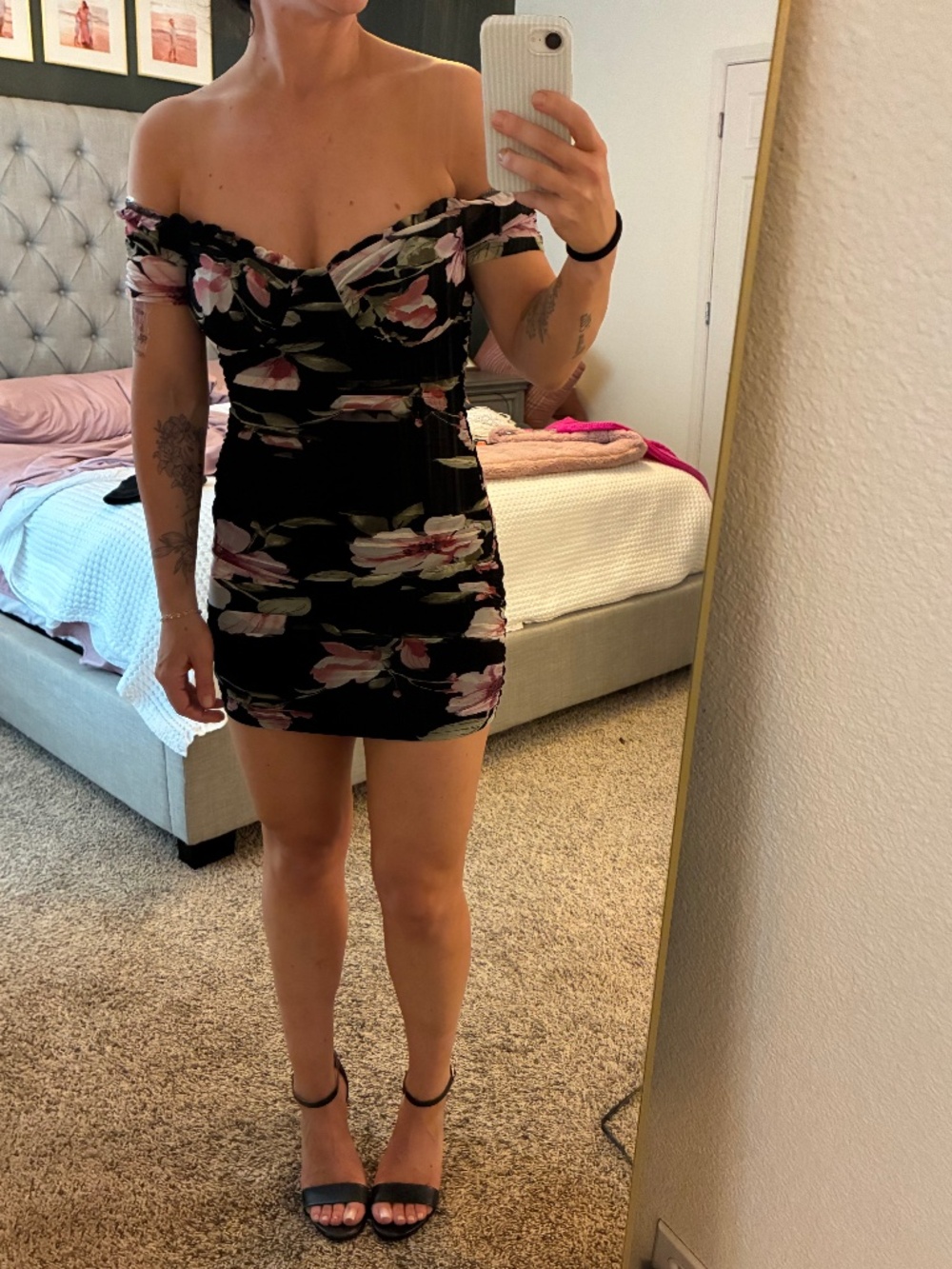 Black/floral off shoulder dress